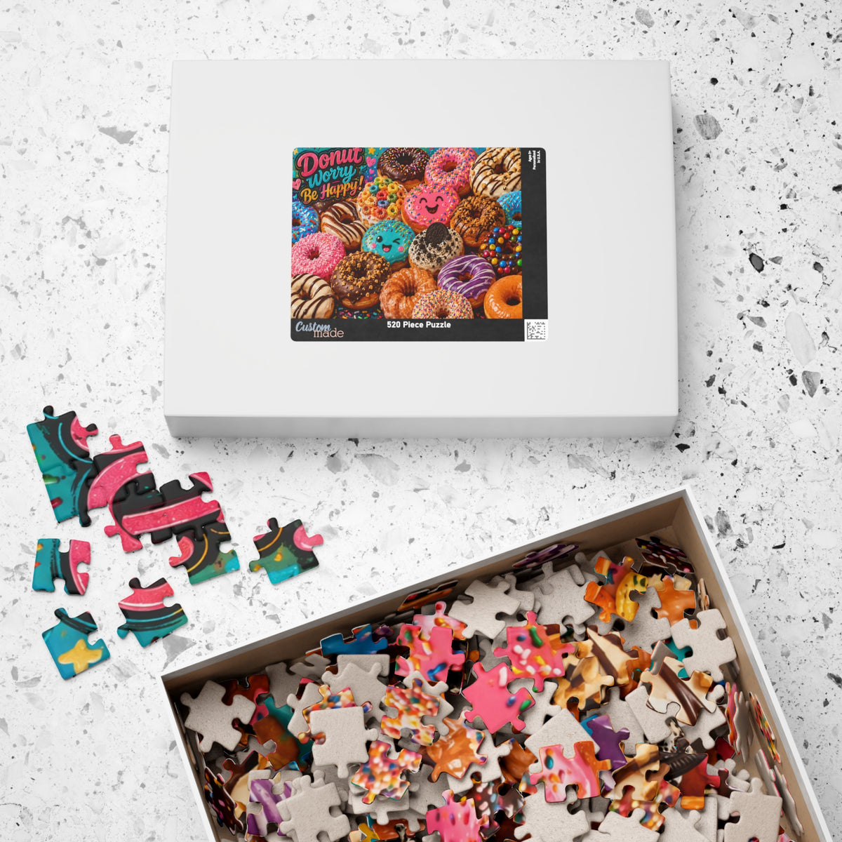 Donut Worry Be Happy Puzzle — Colorful Donut Jigsaw (110–1014 Pieces)