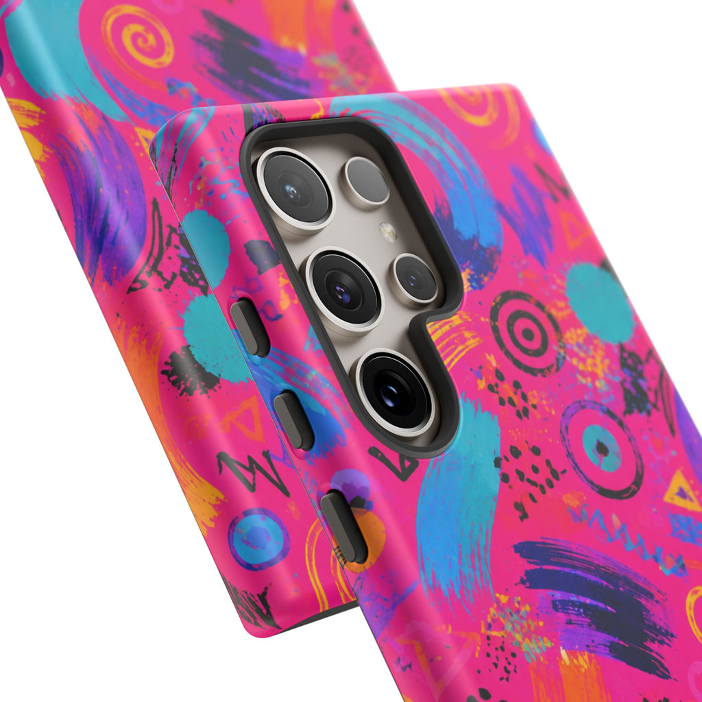 Neon Retro Abstract Tough Phone Case — 80s Brushstroke Pattern