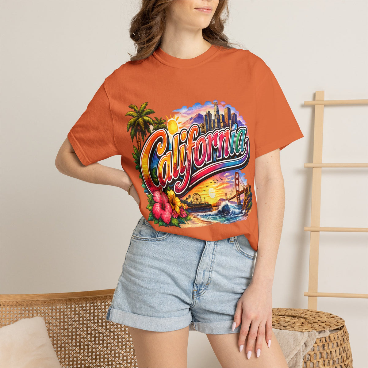 California Sunset Scenic T-shirt | Golden Gate Palm Beach Hibiscus