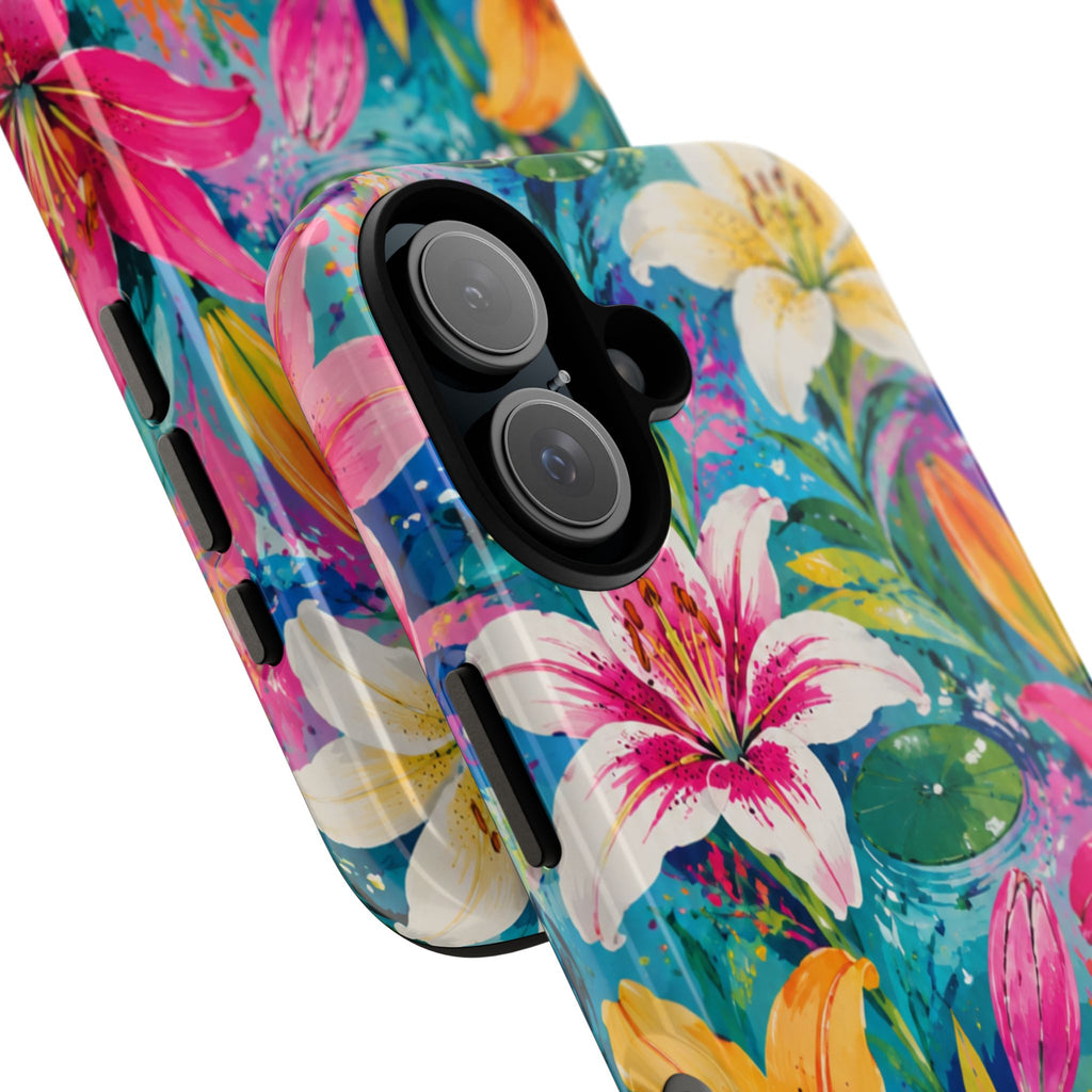 Floral Lily Tough Phone Case — Colorful Tropical Flower Protective Cover