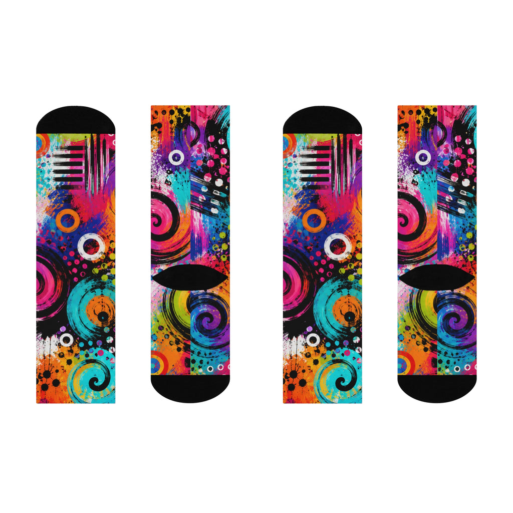 Colorful Abstract Spiral Cushioned Crew Socks — Vibrant Paint-Splash Art
