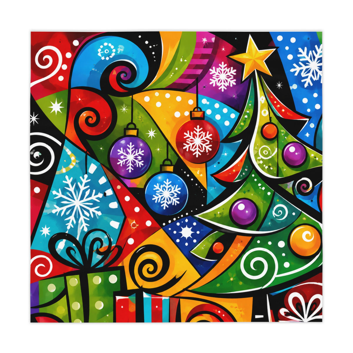 Colorful Abstract Christmas Tree Tablecloth – Festive Holiday Dining Decor