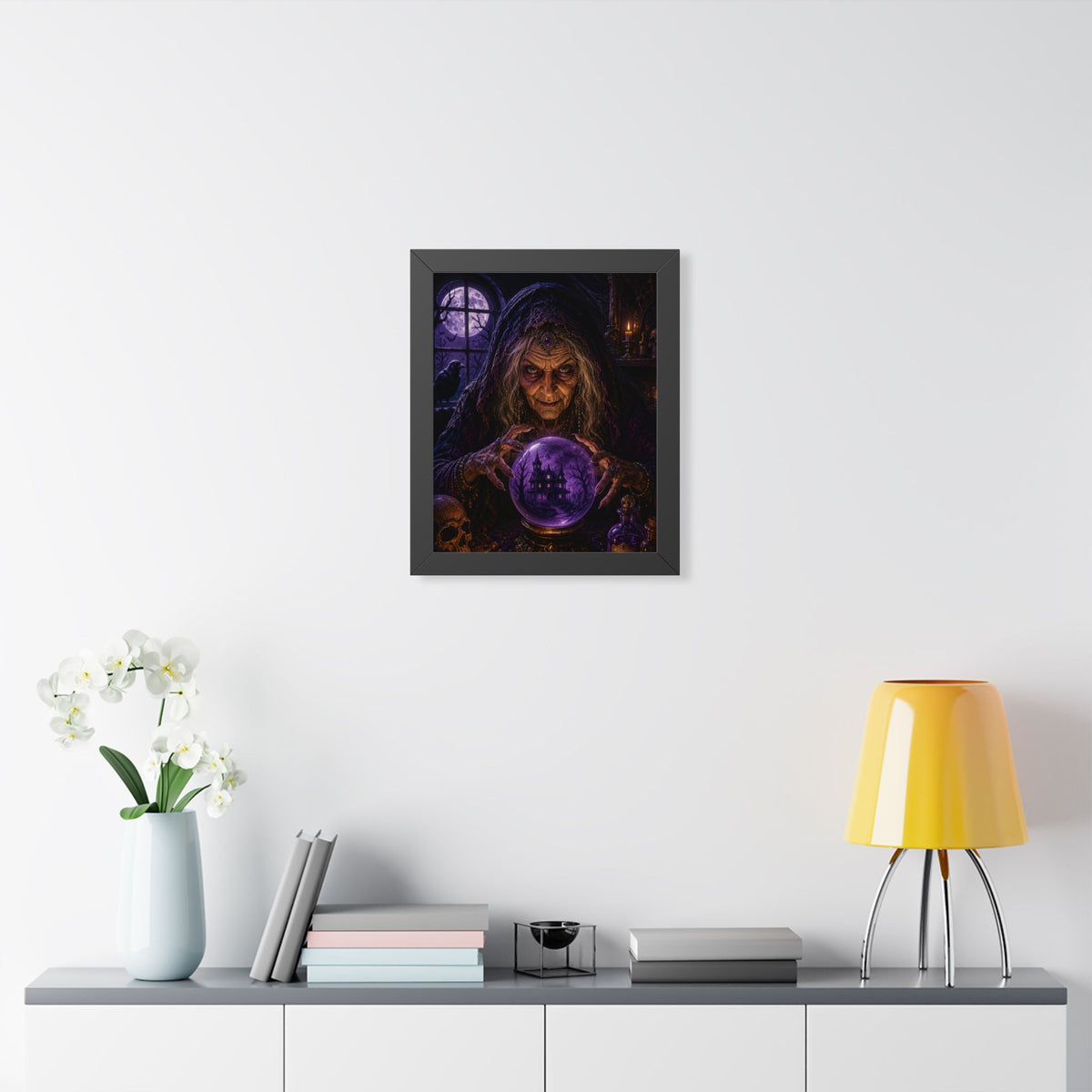 Witch with Crystal Ball Framed Poster | Halloween Wall Art