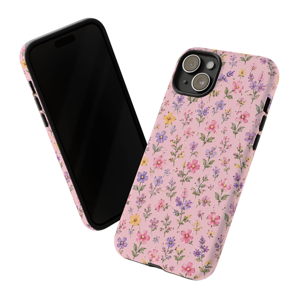 Floral Pink Tough Phone Case — Pastel Wildflower Protective Case
