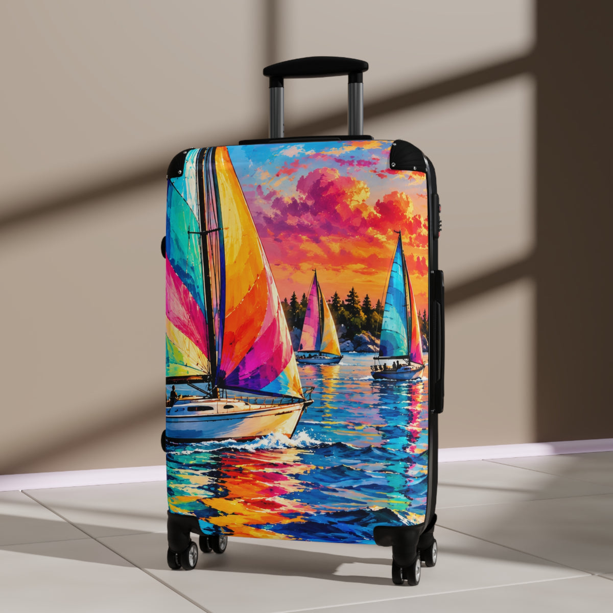 Sailboat Sunset Suitcase — Colorful Seascape Carry-On Luggage