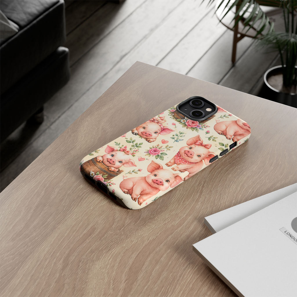Cute Pink Piglet Phone Case — Vintage Floral Farm Animal iPhone Cover