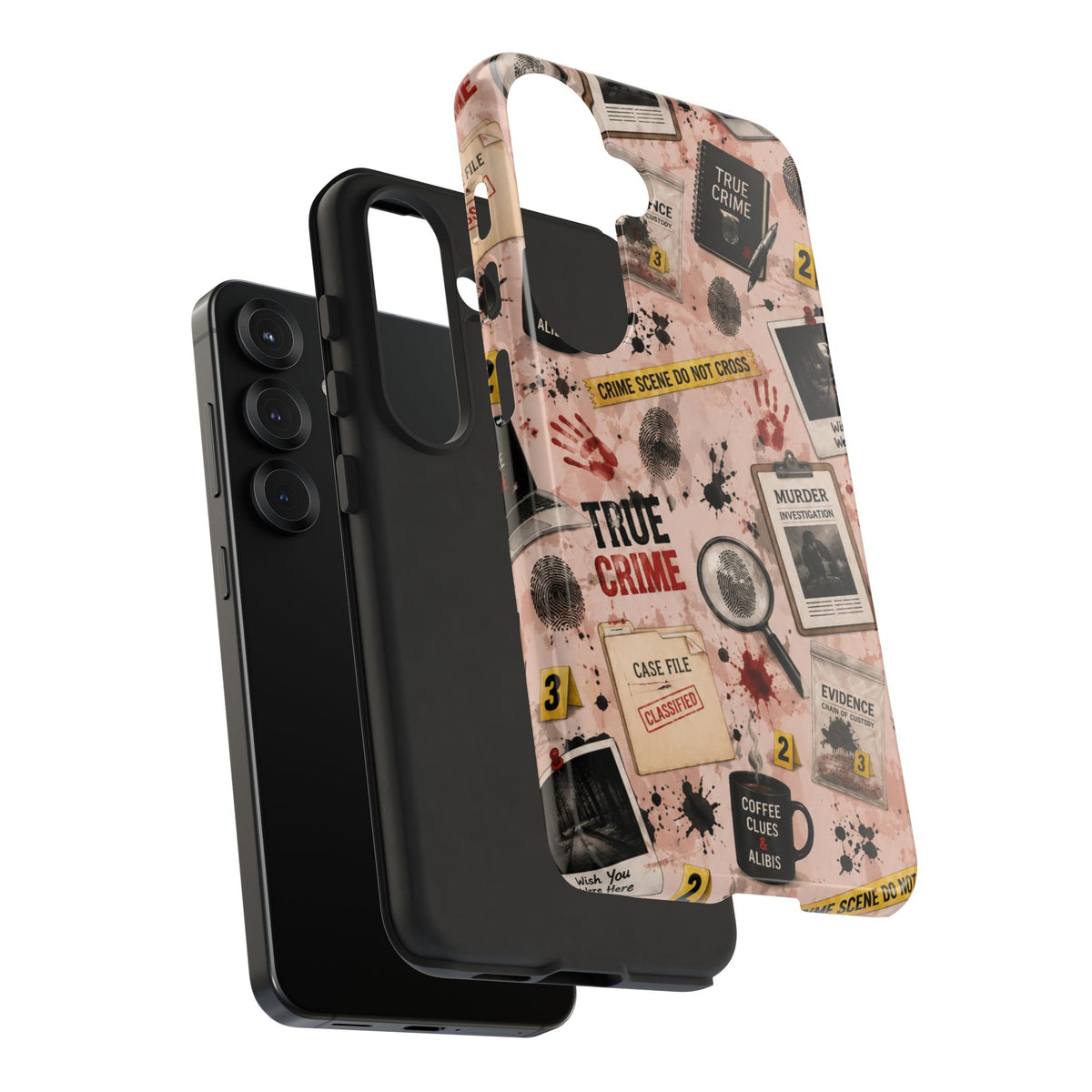 True Crime Pattern Phone Case – Detective Evidence, Crime Scene Tape & 'True Crime' Design