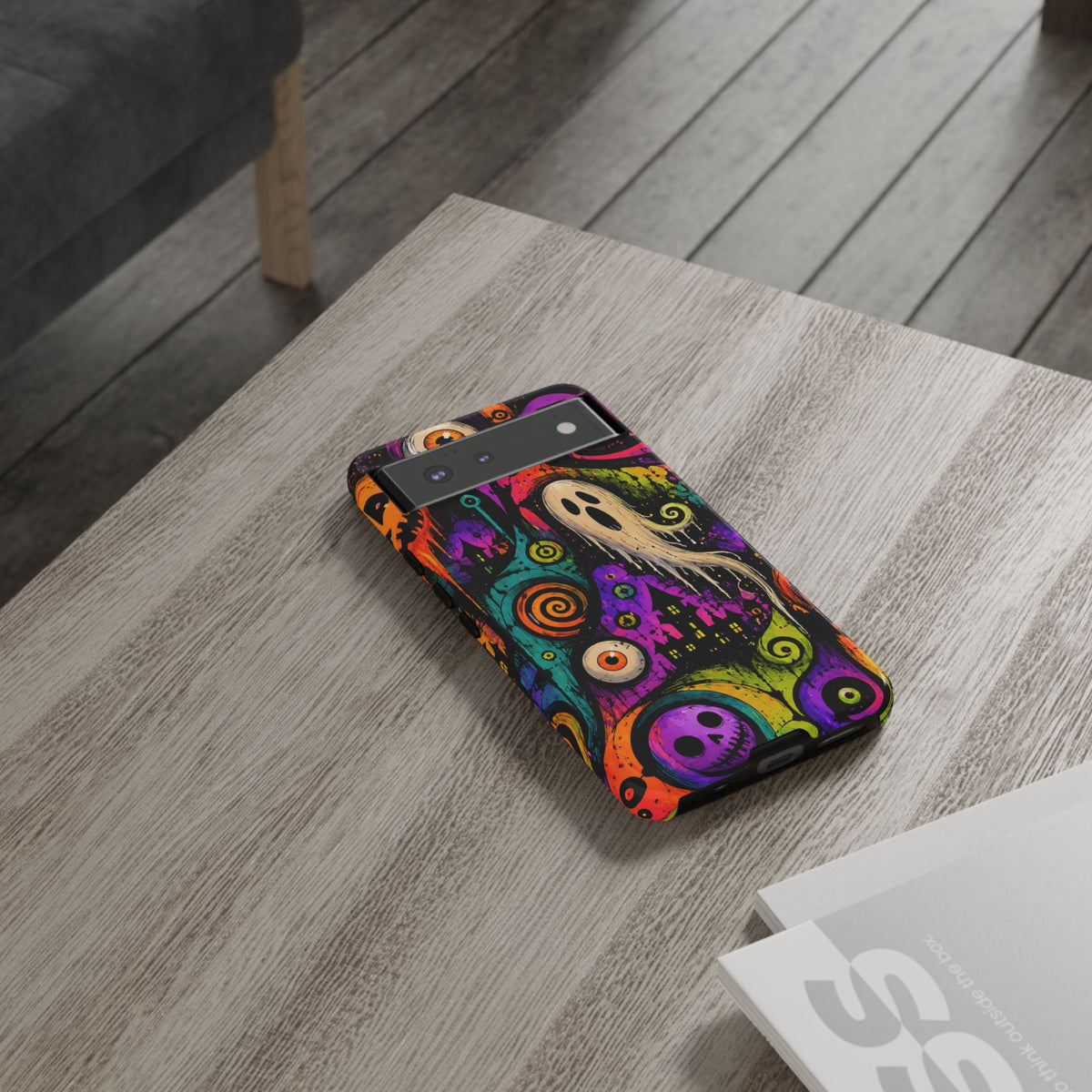Halloween Ghost Phone Case — Colorful Spooky Skull & Haunted House Tough Case