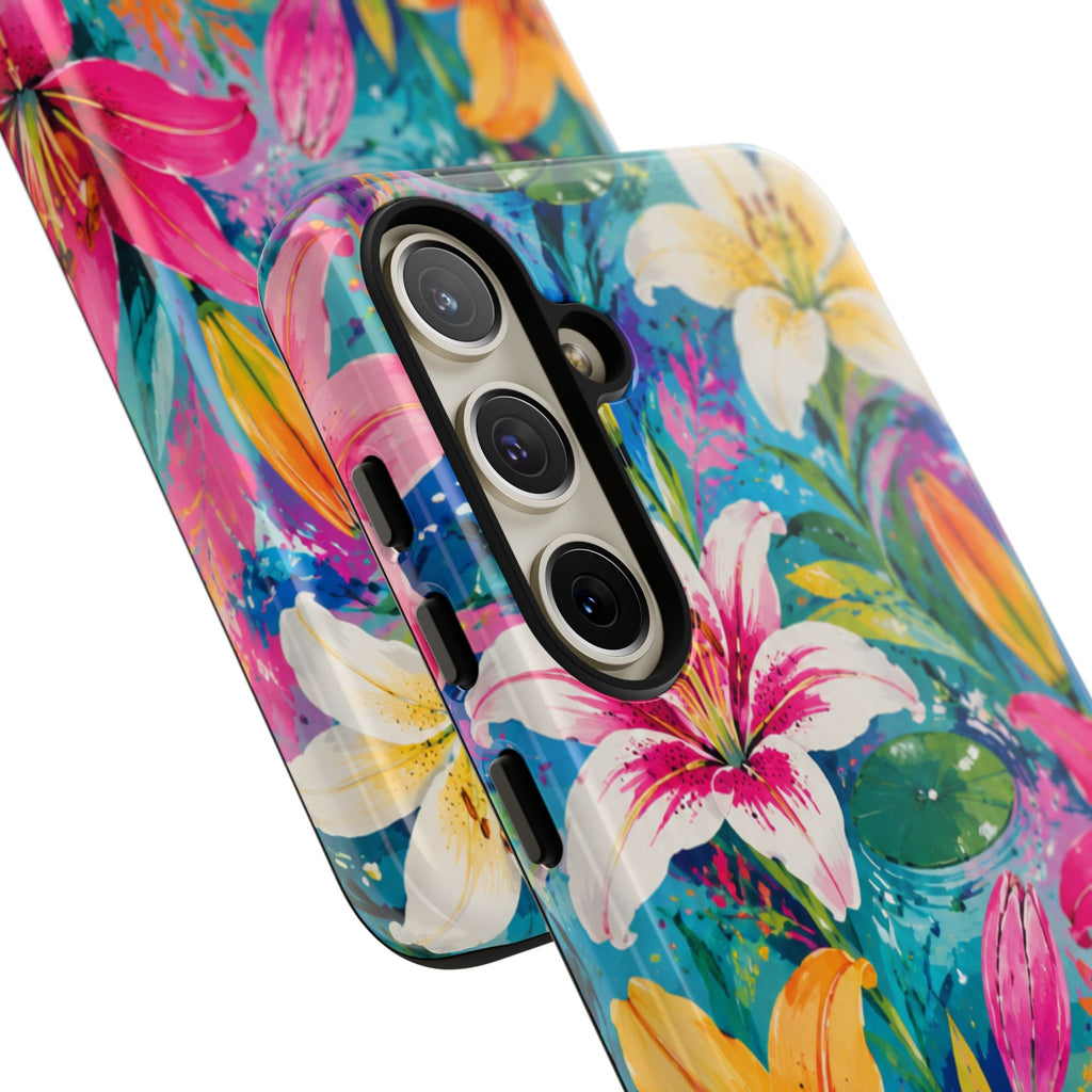 Floral Lily Tough Phone Case — Colorful Tropical Flower Protective Cover