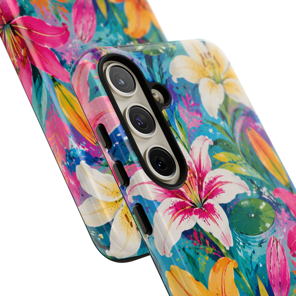Floral Lily Tough Phone Case — Colorful Tropical Flower Protective Cover