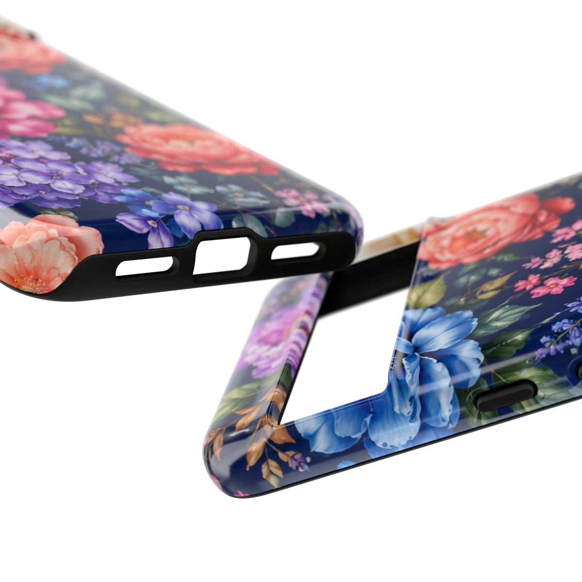 Floral Tough Phone Case – Vibrant Garden Flowers on Navy