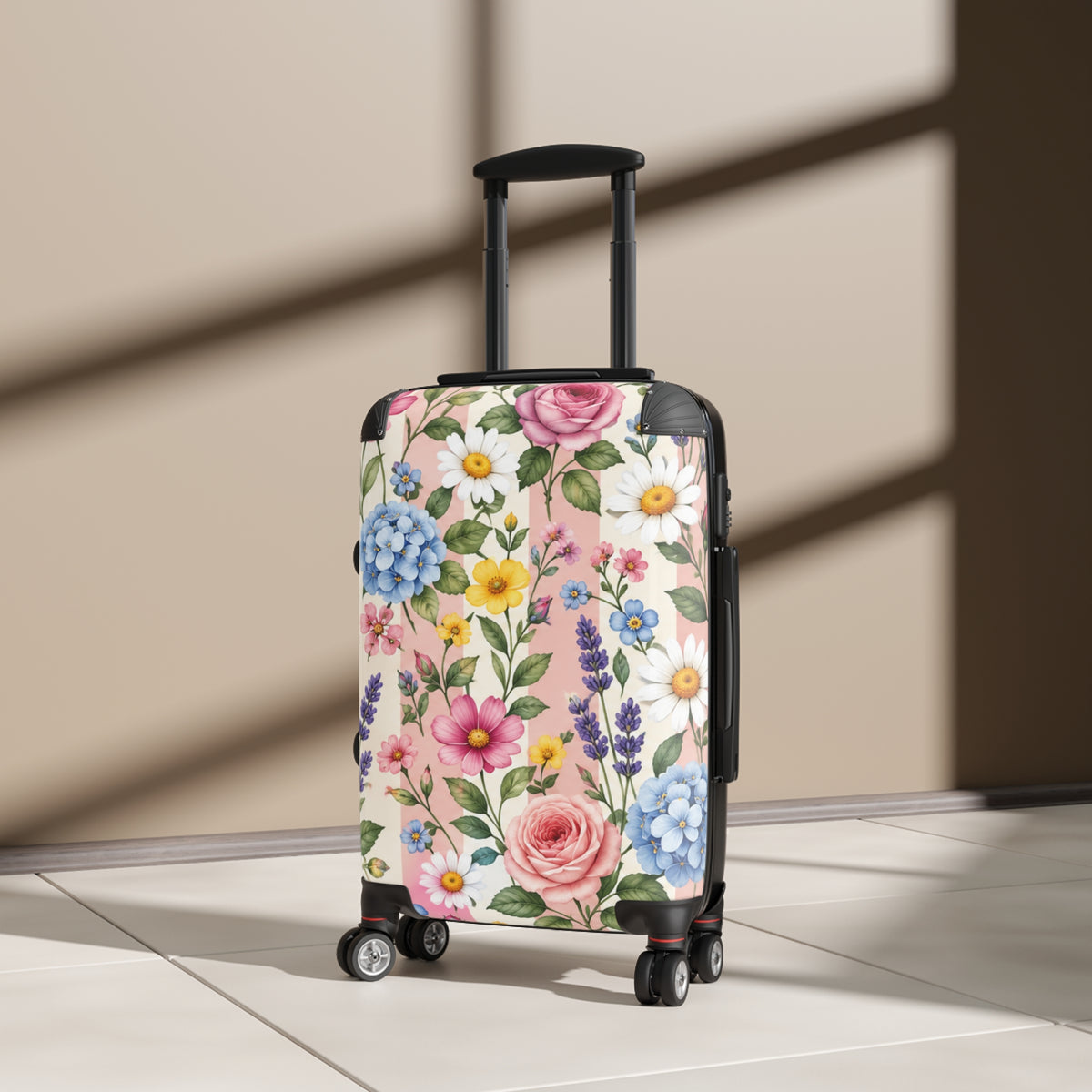 Floral Carry-On Suitcase – Pastel Watercolor Flowers Travel Luggage