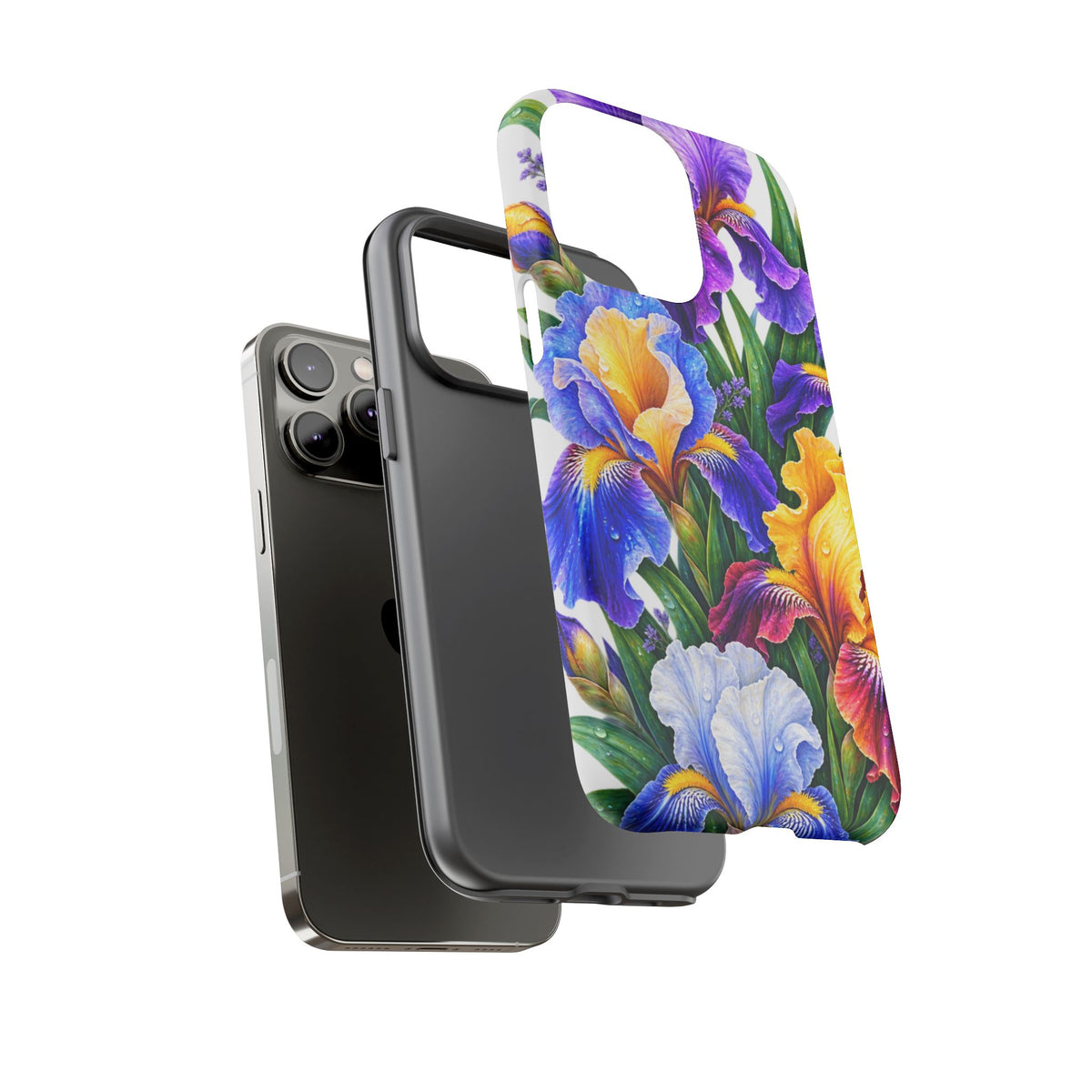 Floral Iris Tough Phone Case — Colorful Watercolor Iris Protective Cover