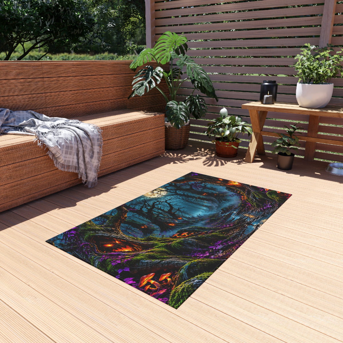 Spooky Moonlit Forest Outdoor Rug — Haunted Halloween Porch Mat