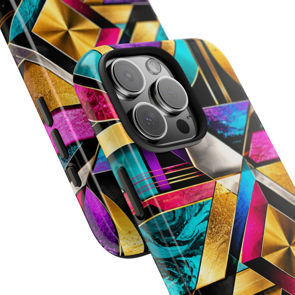 Geometric Art Deco Tough Phone Case — Vibrant Gold, Teal & Magenta Pattern