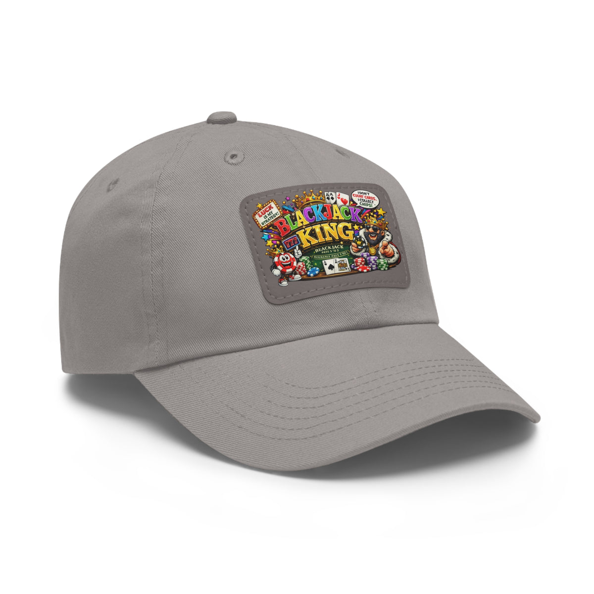 Blackjack King leather patch Dad Hat | Casino card poker design