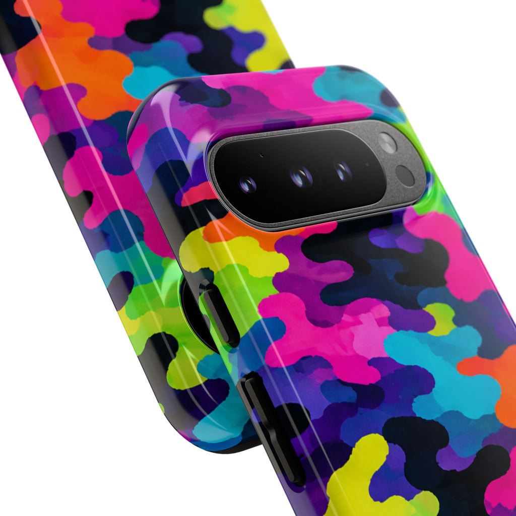 Neon Camo Tough Phone Case — Bright Rainbow Protective iPhone Cover