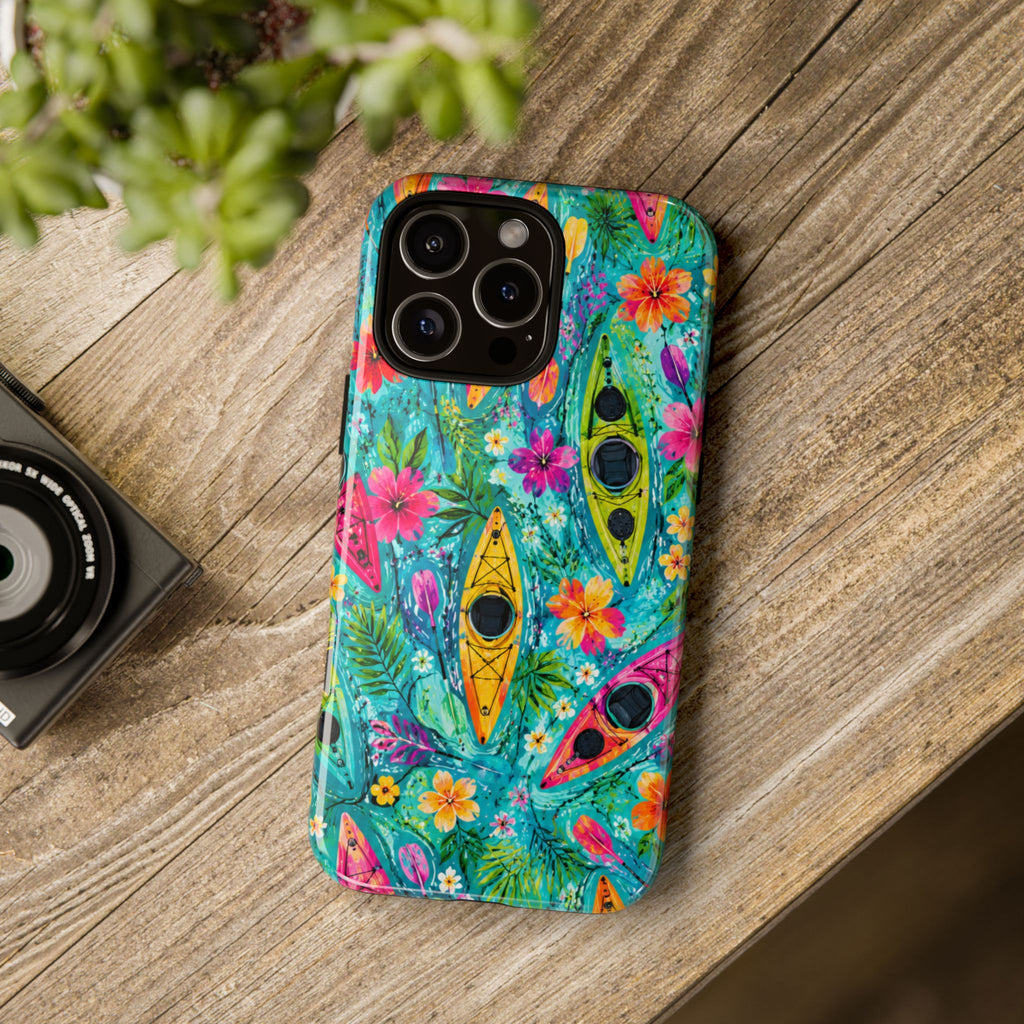Tropical Kayak Phone Case – Colorful Floral Waterproof Pattern