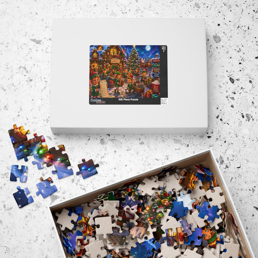 Christmas Elf Workshop Jigsaw Puzzle — Festive Holiday 520/1014-Piece Family Puzzle