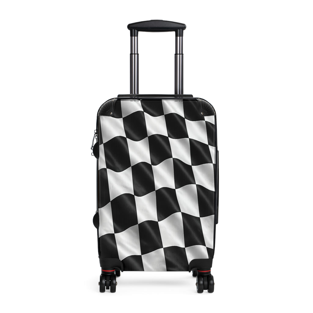 Checkered Pattern Carry-On Suitcase – Black & White Racing Luggage