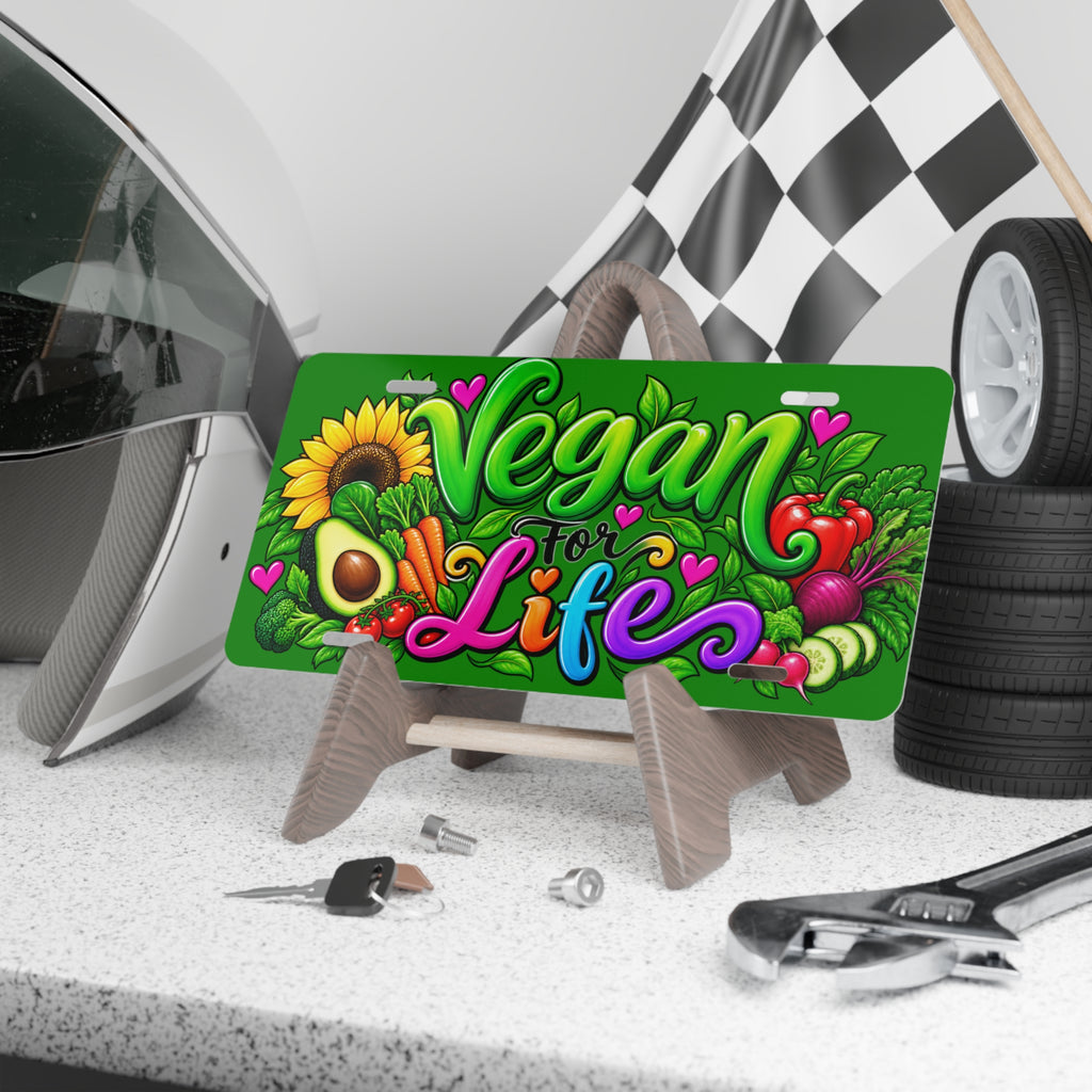 Vegan for Life License Plate — Colorful Vegetarian Vanity Plate