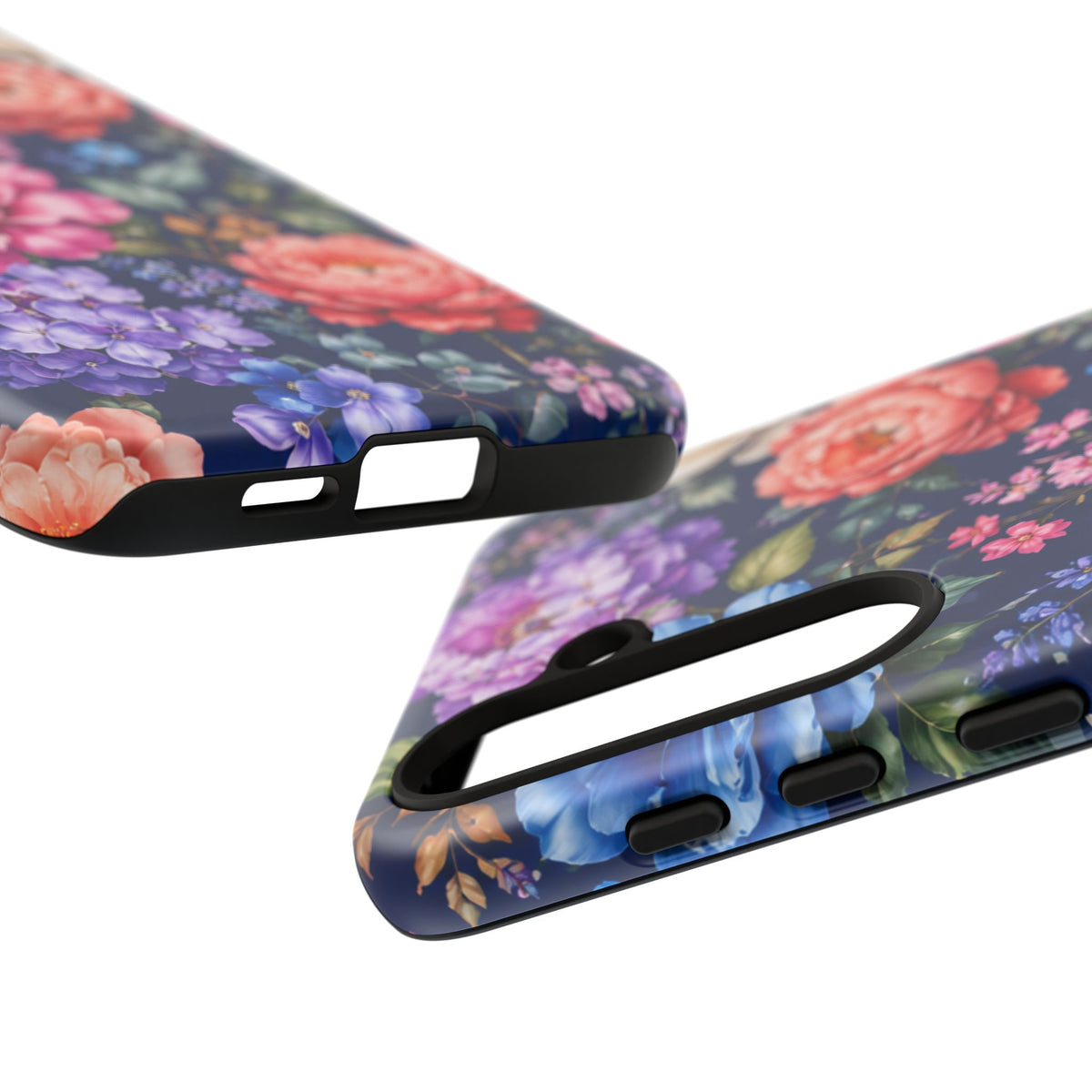 Floral Tough Phone Case – Vibrant Garden Flowers on Navy
