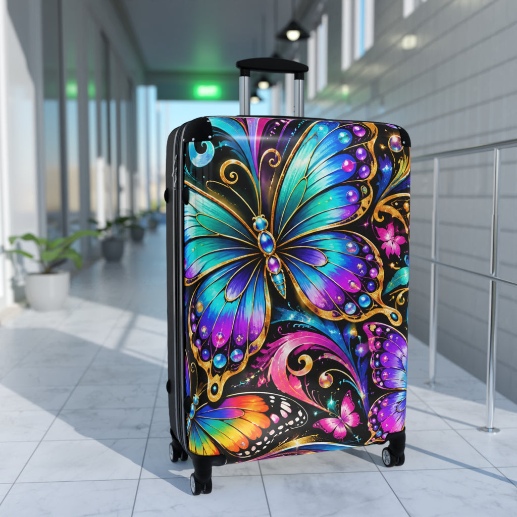 Butterfly Sparkle Carry-On Suitcase — Colorful Gemstone Travel Luggage