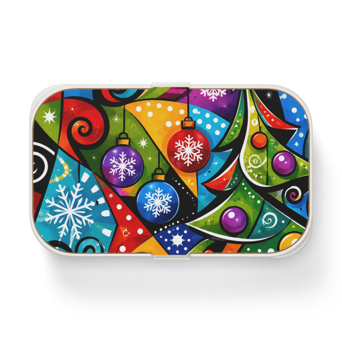 Holiday Christmas Bento Lunch Box — Colorful Tree & Ornaments Design