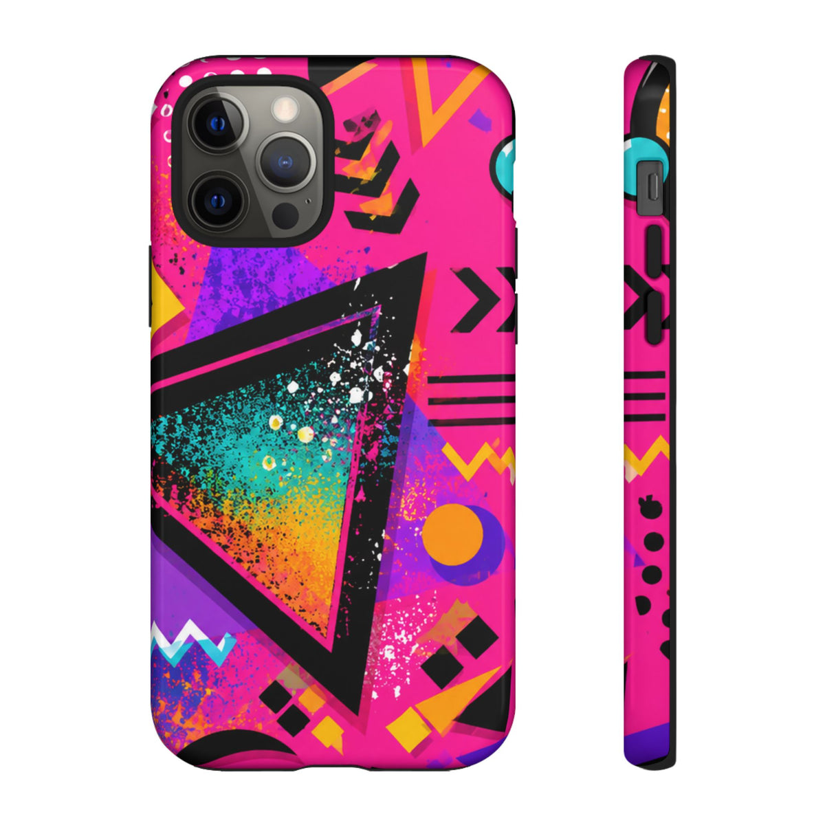Retro 80s Geometric Phone Case — Neon Triangle Tough Case