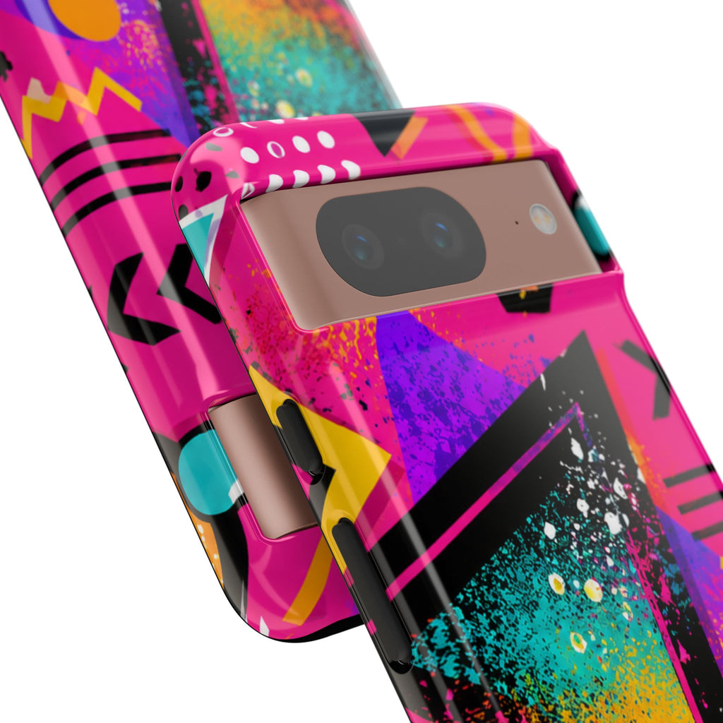 Retro 80s Geometric Phone Case — Neon Triangle Tough Case