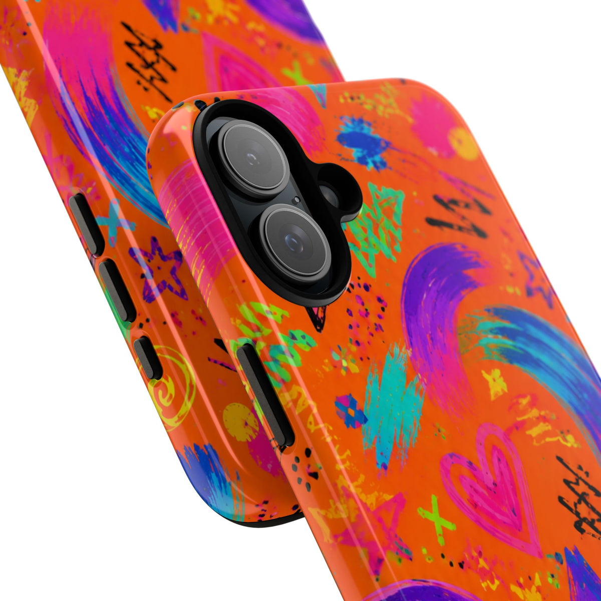Colorful Neon Doodle Phone Case — Bright Abstract Stars & Hearts Tough Case