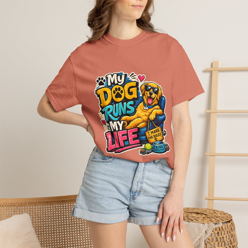 My Dog Runs My Life T-shirt | Funny Dog Lover Tee