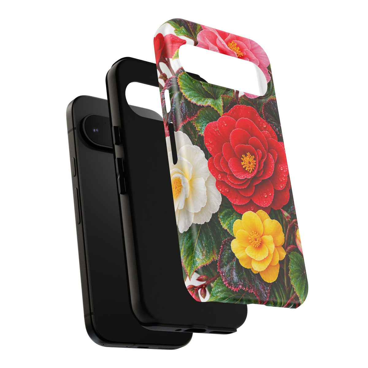 Floral Begonia Phone Case — Vibrant Red, Pink & Yellow Blossom Protective Cover