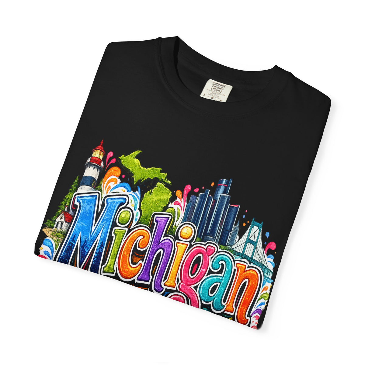 Michigan State Scene T-Shirt | Lighthouse, Skyline, Great Lakes