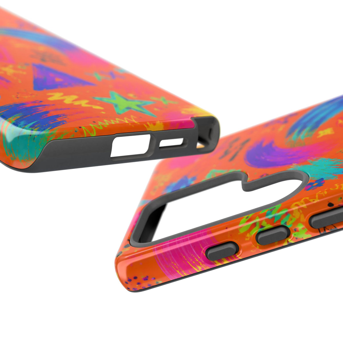 Colorful Neon Doodle Phone Case — Bright Abstract Stars & Hearts Tough Case
