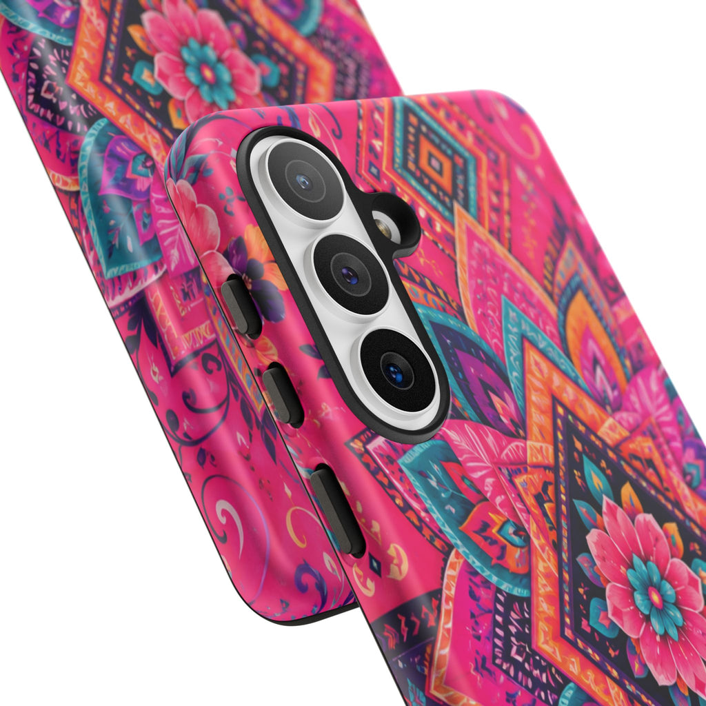 Floral Mandala Tough Phone Case — Pink Boho Protective Cover