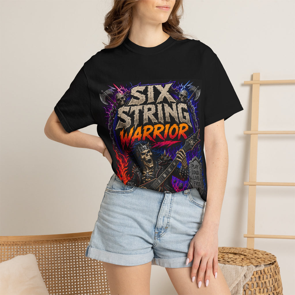 Six String Warrior T-shirt | Skeleton Guitarist Rock Tee