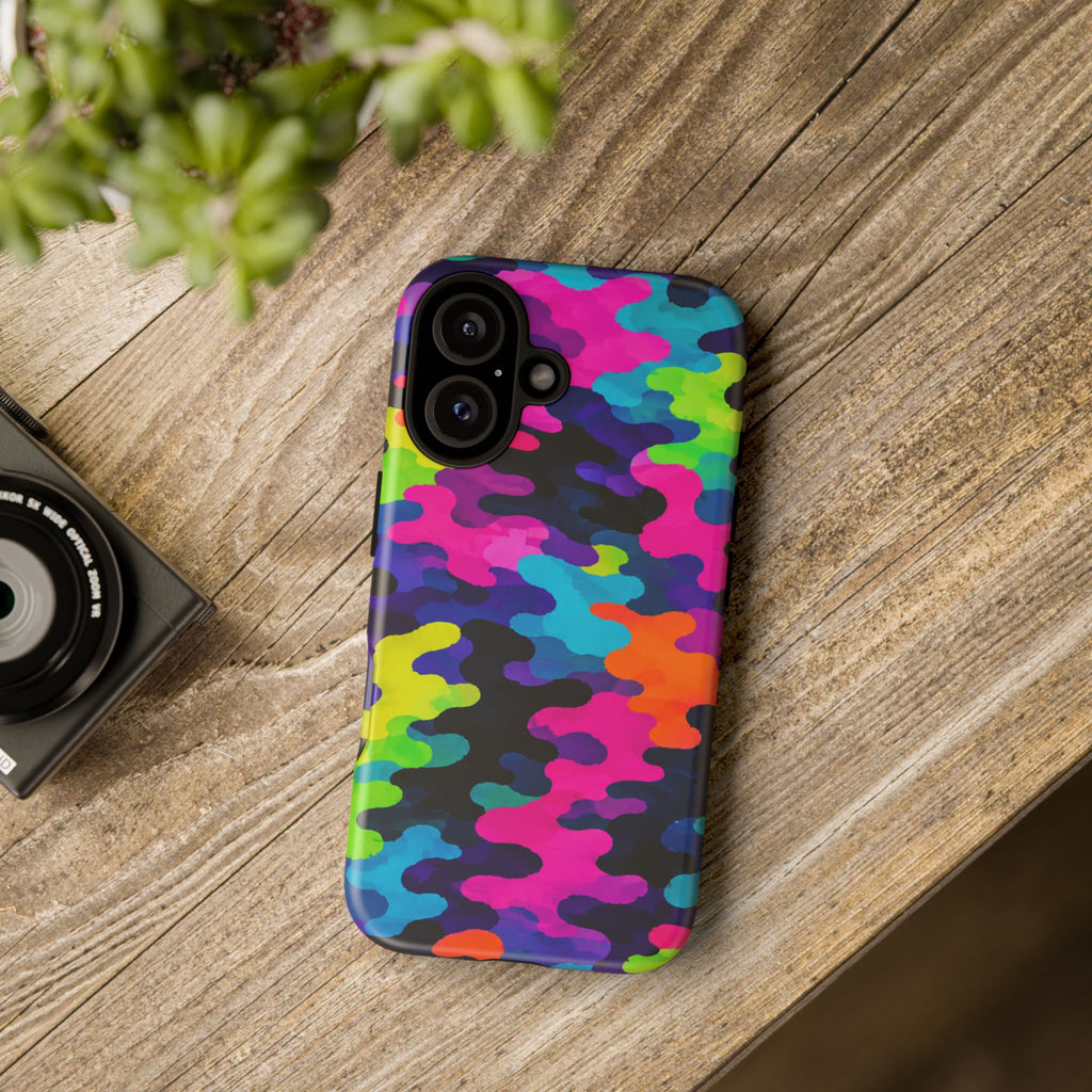 Neon Camo Tough Phone Case — Bright Rainbow Protective iPhone Cover