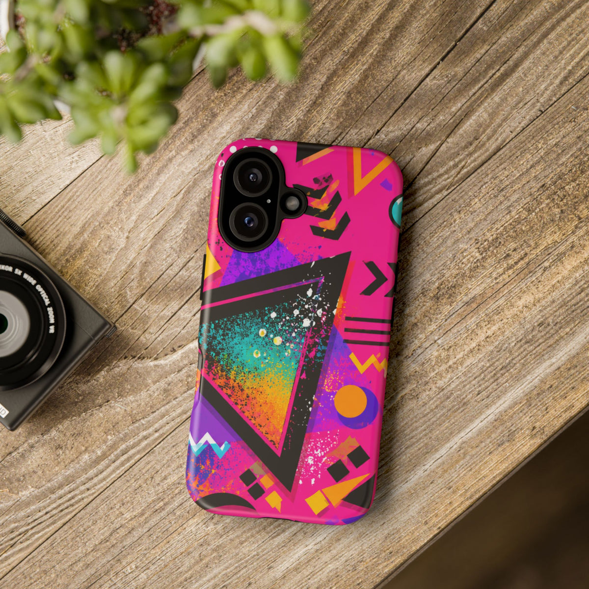 Retro 80s Geometric Phone Case — Neon Triangle Tough Case