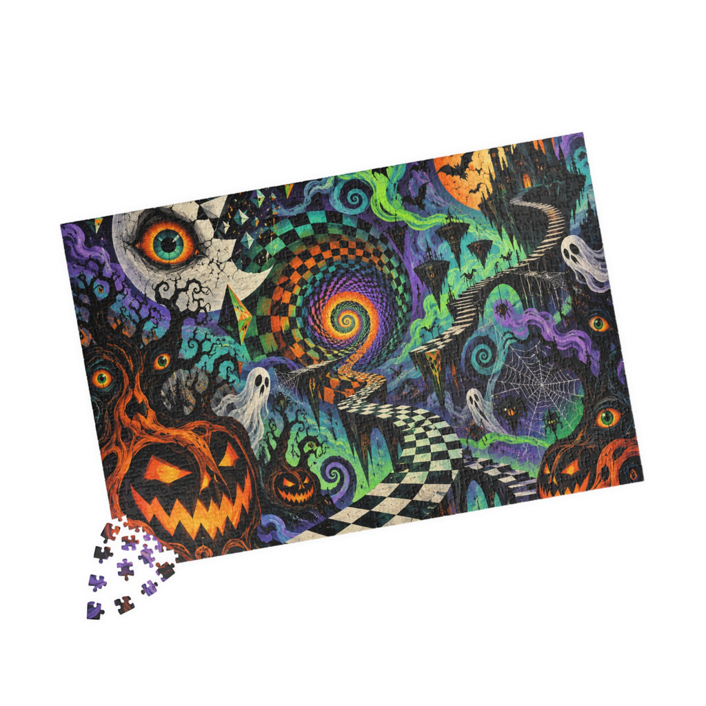 Halloween Spiral Jigsaw Puzzle — Psychedelic Pumpkin & Ghost 110/252/520/1014-Piece