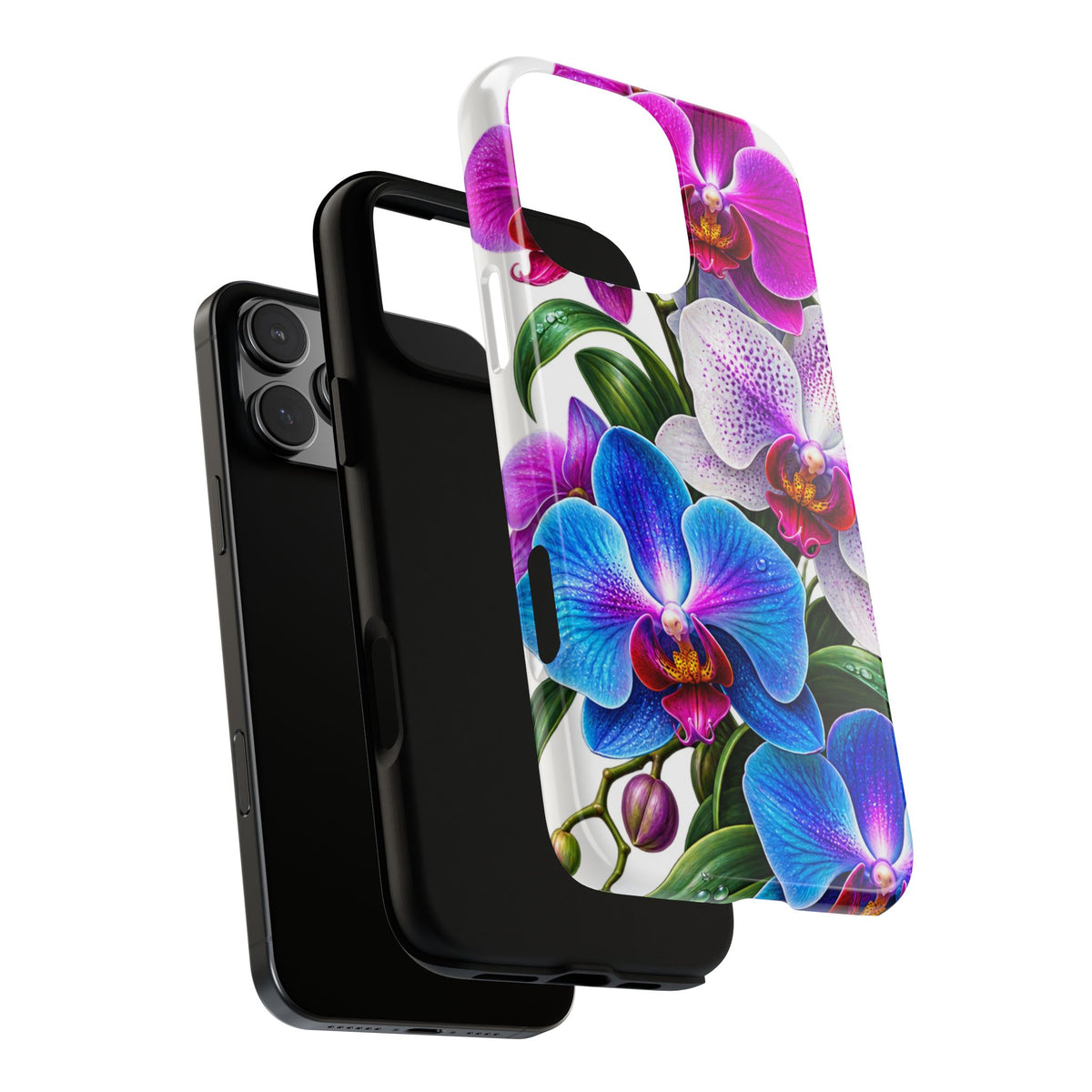Orchid Floral Tough Phone Case – Vibrant Blue & Pink Orchid Protective Cover