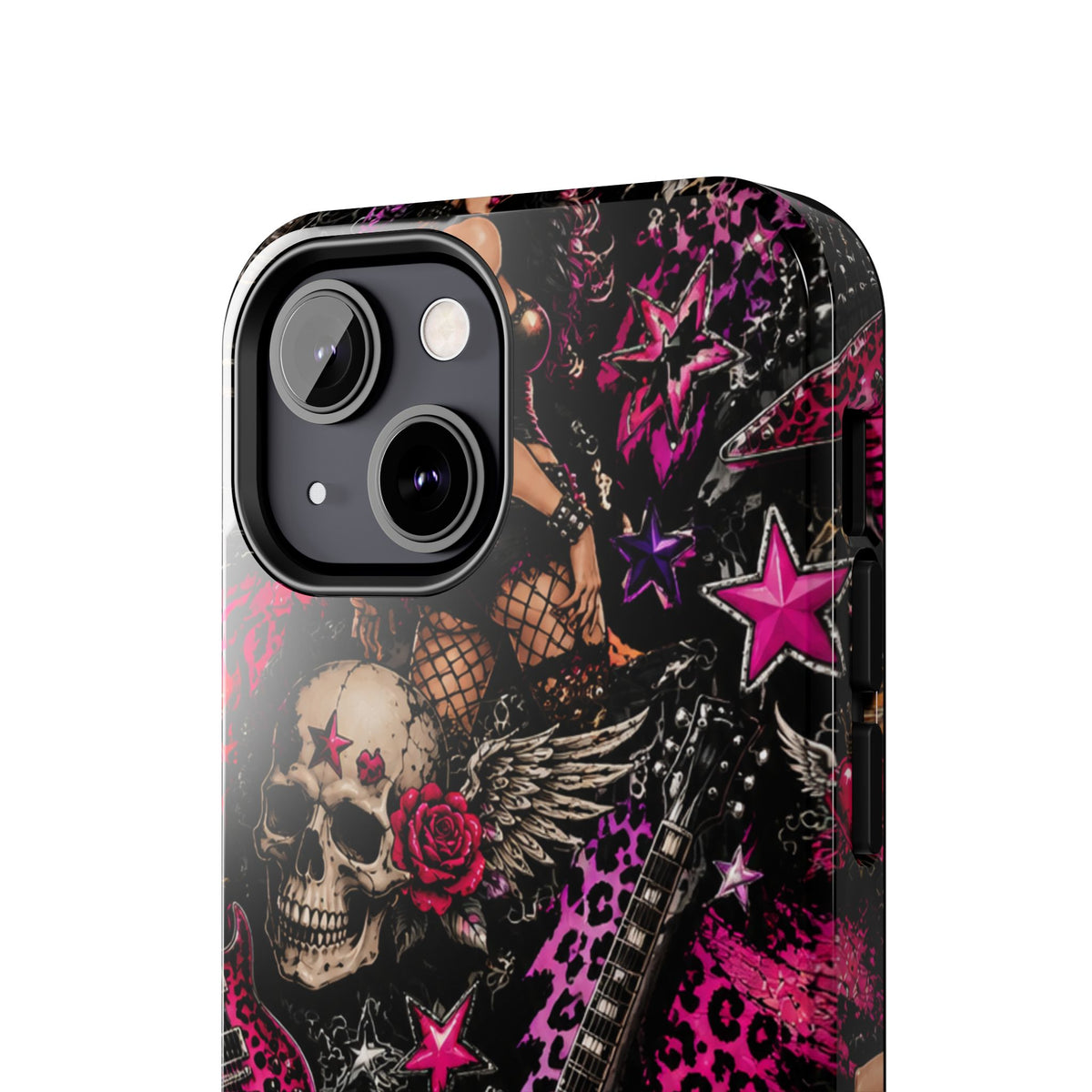 Rock Skull Guitar Phone Case — Edgy Pink Skull & Roses Tough Phone Case