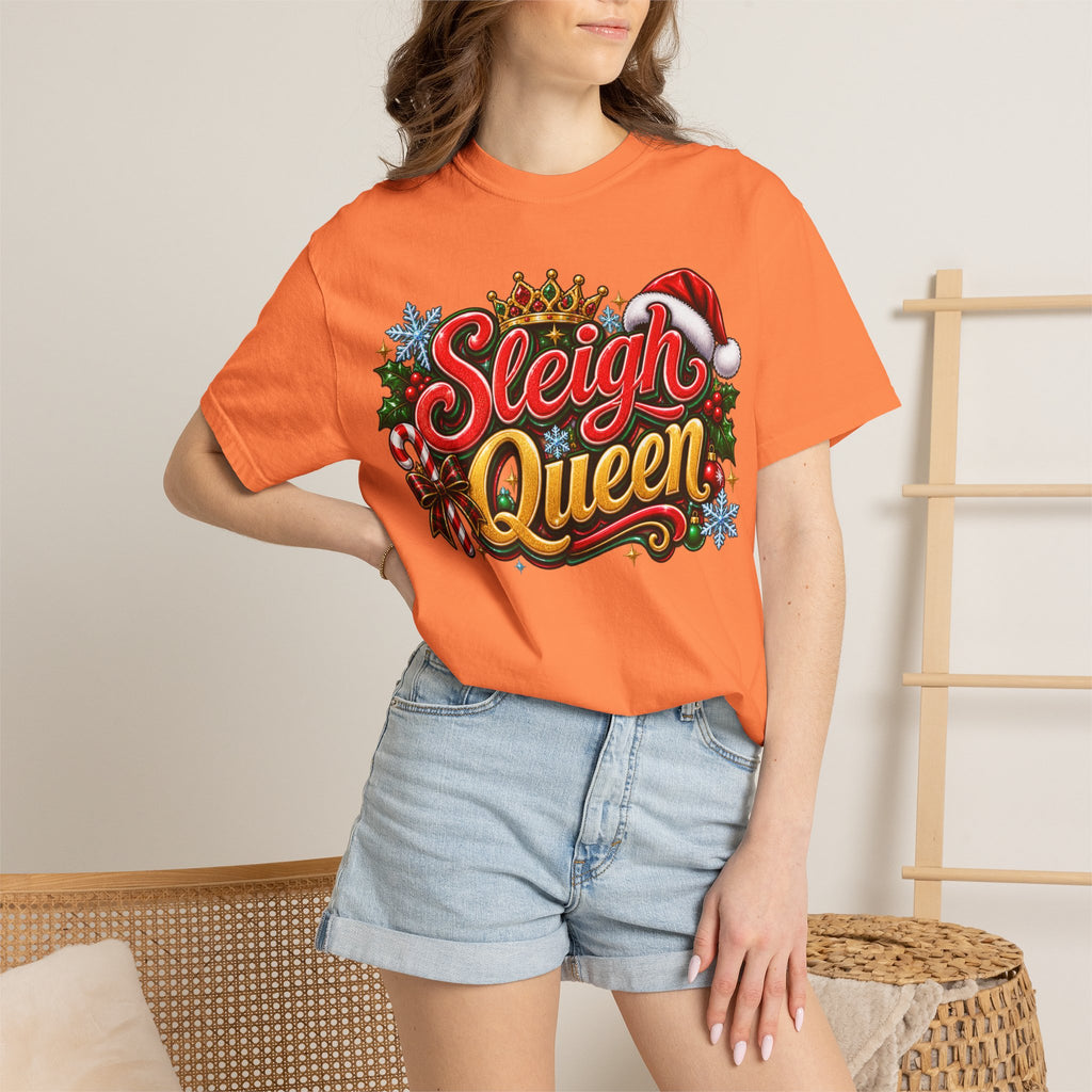 Sleigh Queen T-Shirt — Festive Christmas Holiday Tee with Santa Hat & Candy Cane Design