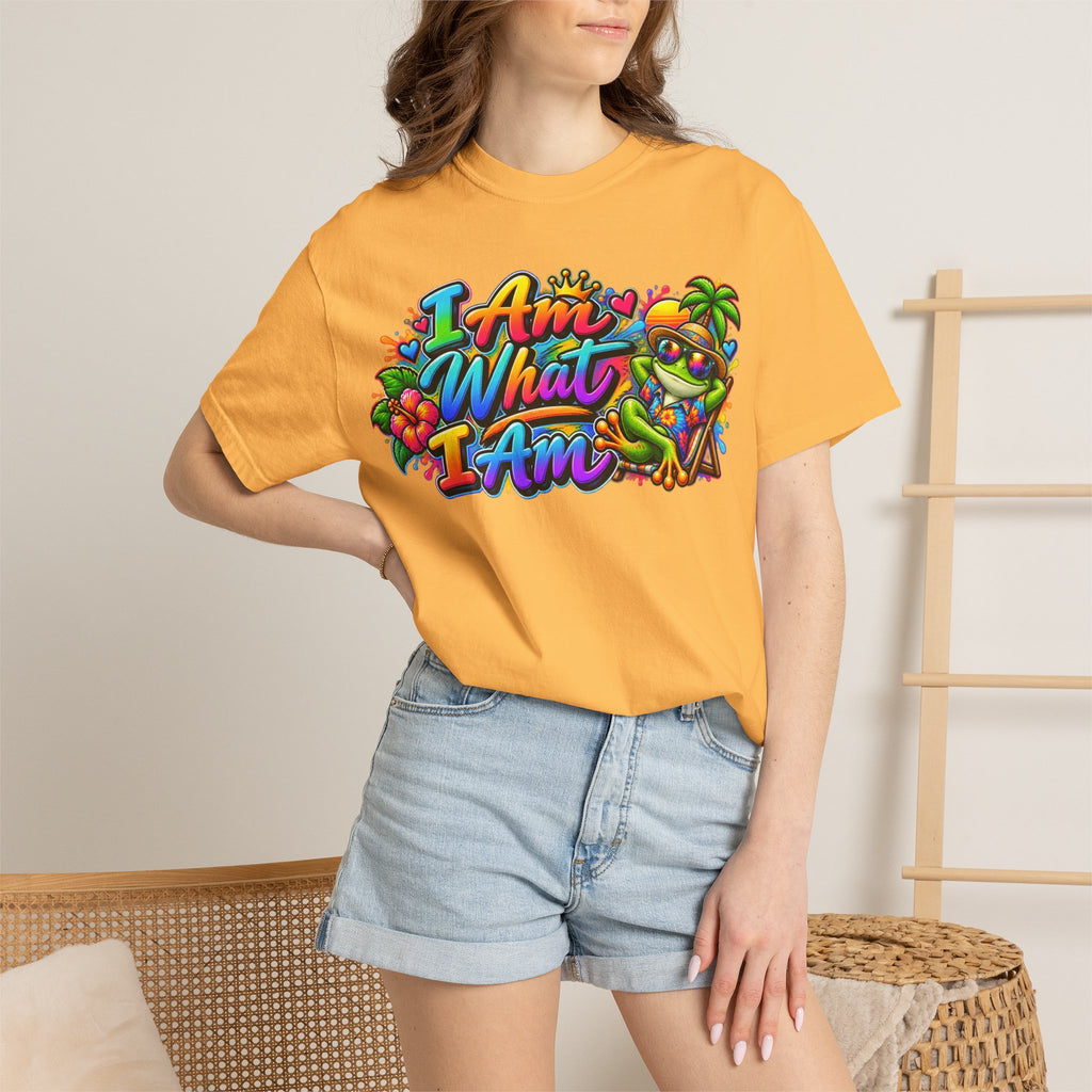 T-Shirt — "I Am What I Am" Colorful Tropical Frog Graphic Tee
