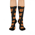 Pizza Pattern Crew Socks — Fun Black Cushioned Knee-High Socks