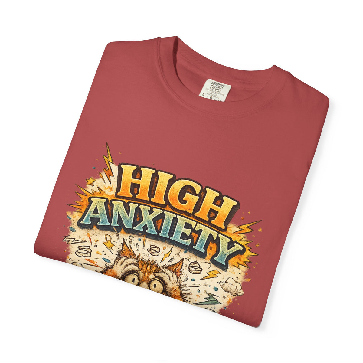 High Anxiety Cat Illustration T-shirt | Nervous Kitty Graphic Tee
