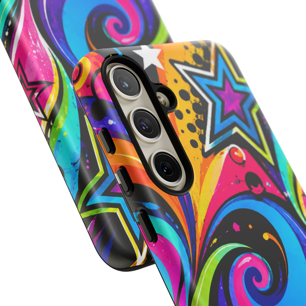 Psychedelic Swirl Phone Case — Bold Retro Stars & Neon Pop Art Tough Case