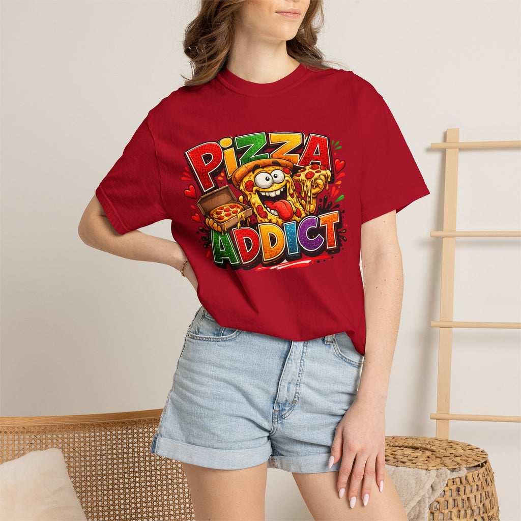 Pizza Addict T-shirt | Cartoon Slice Graphic, Funny Food Tee