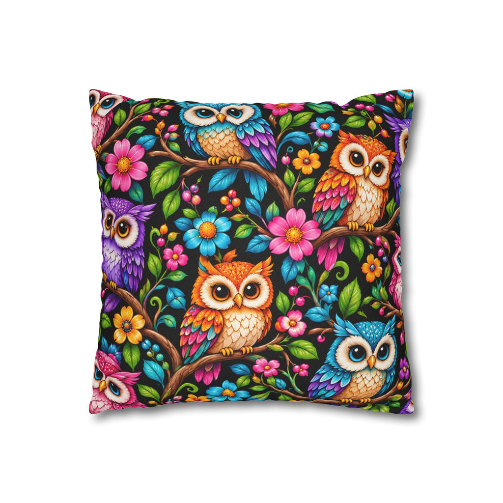 Colorful Owl Floral Throw Pillowcase