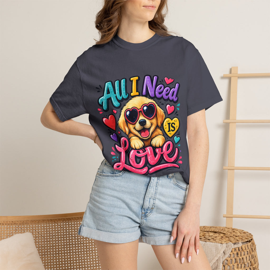 All I Need Is Love Puppy T-Shirt | Cute Dog Heart Graphic